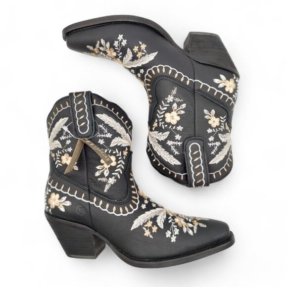 Dingo Primrose Women's Size 8.5 M Black Leather Embroidered Flora Western Bootie - Picture 8 of 13